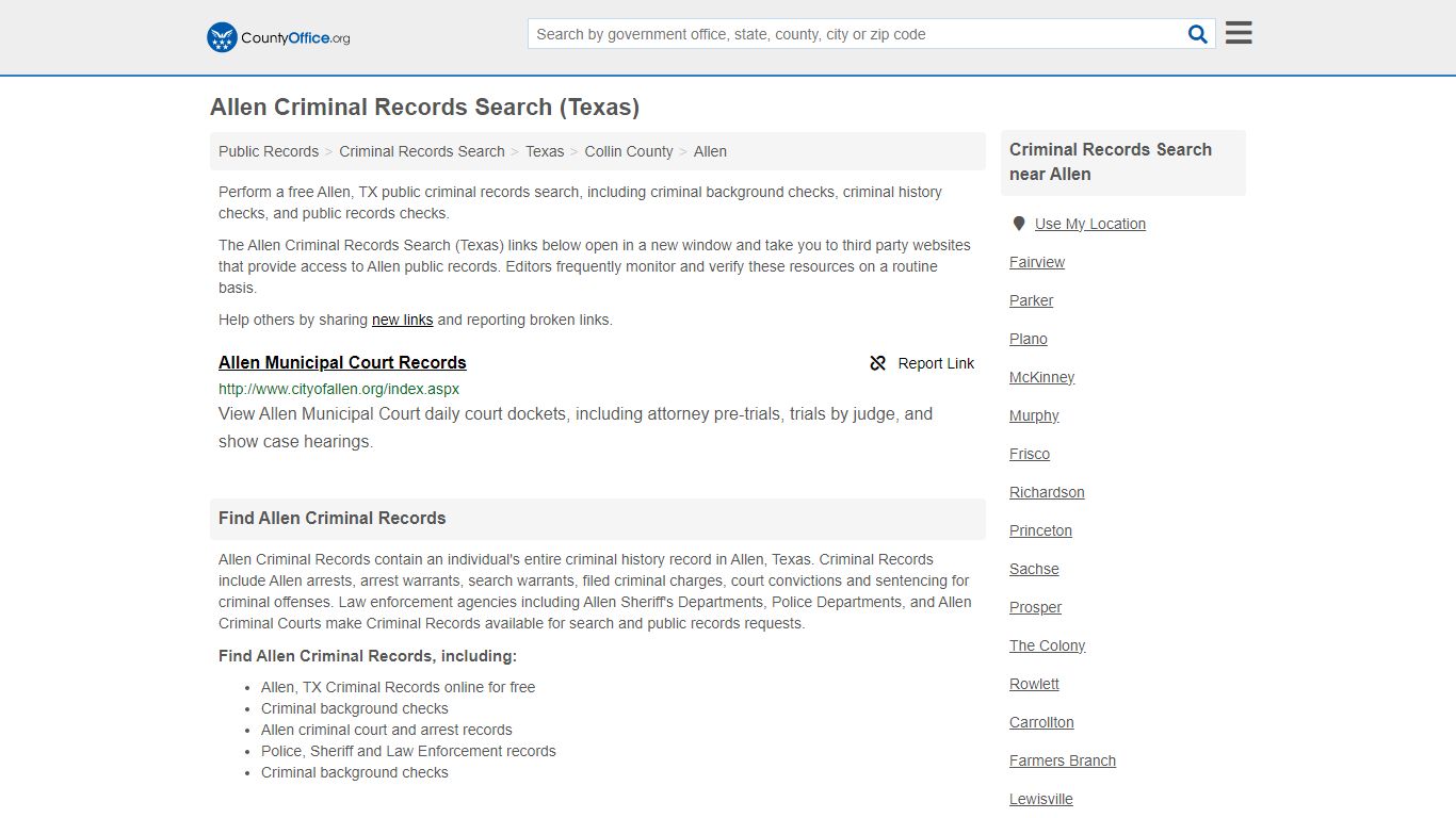 Allen Criminal Records Search (Texas) - County Office