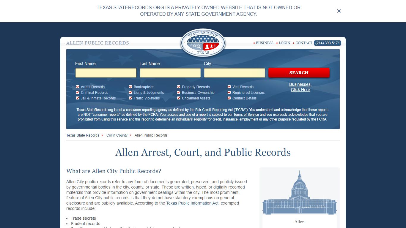 Allen Arrest and Public Records | Texas.StateRecords.org