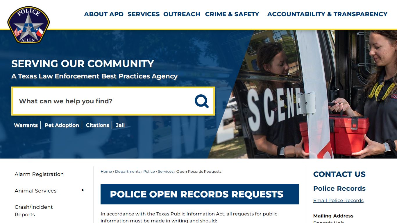 Police Open Records Requests | Allen, TX - Official Website